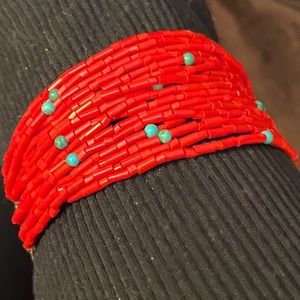 ❤️🩵beaded red&turquoise bracelet🩵❤️